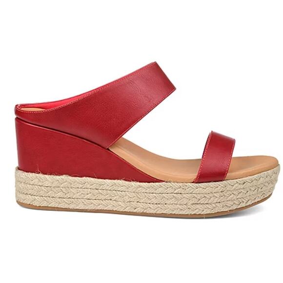 NEW Journee Collection Alissa Double Strap Comfort Wedge Espadrille Sandals RED - Picture 6 of 9
